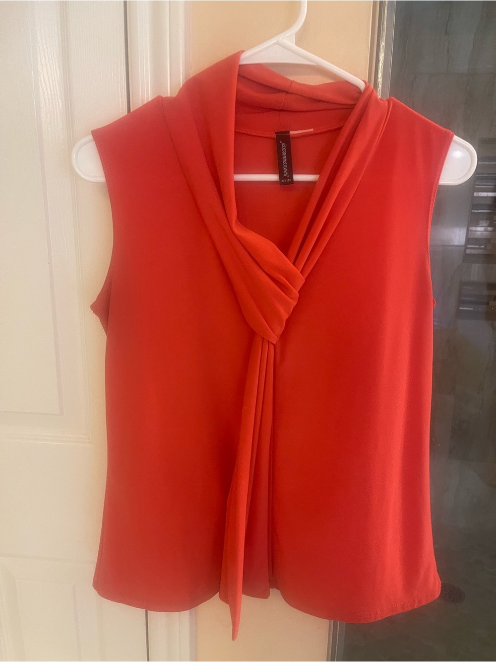 jason maxwell Peach/Orange Sleeveless Knotted Neck Blouse